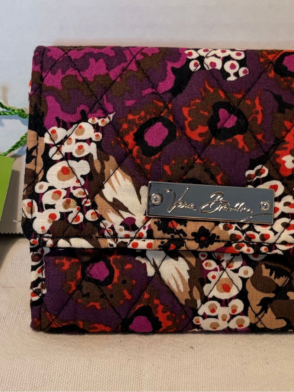 NWT Vera Bradley Quilted Floral Foldover Wallet in Purple, Brown & Cream